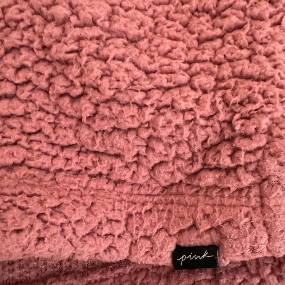 PINK Victoria’s Secret Varsity Sherpa Hoodie Size Large 1/4 Zip Pullover Pockets - Picture 8 of 10